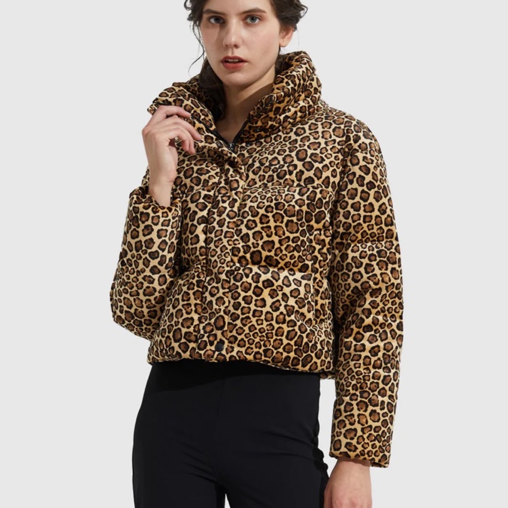 Orolay Cropped Down Leopard Puffer